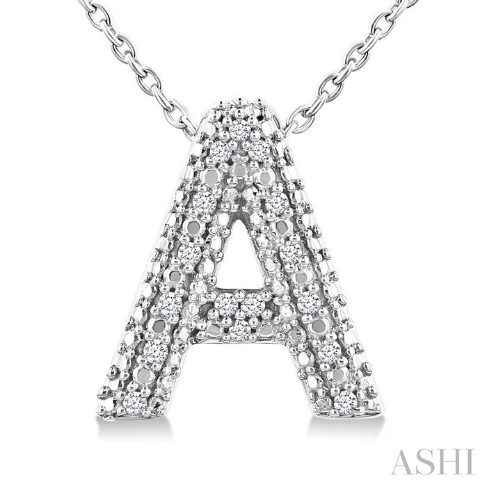 Silver Bubble 'A' Initial Diamond Pendant