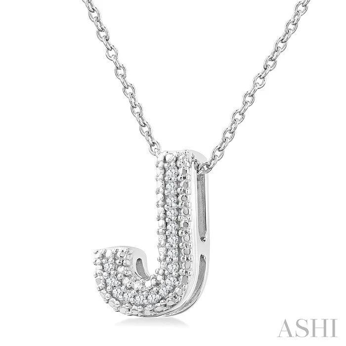 Silver Bubble 'J' Initial Diamond Pendant