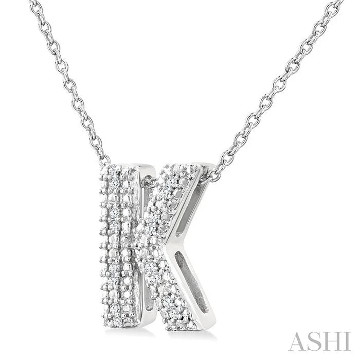 Silver Bubble 'K' Initial Diamond Pendant