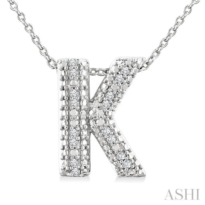 Silver Bubble 'K' Initial Diamond Pendant