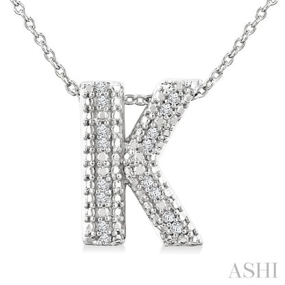 Silver Bubble 'K' Initial Diamond Pendant