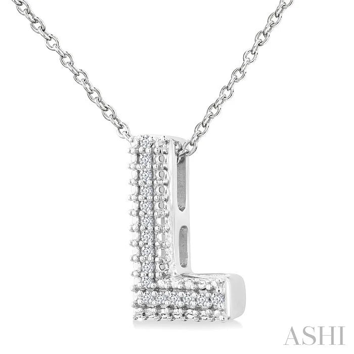 Silver Bubble 'L' Initial Diamond Pendant
