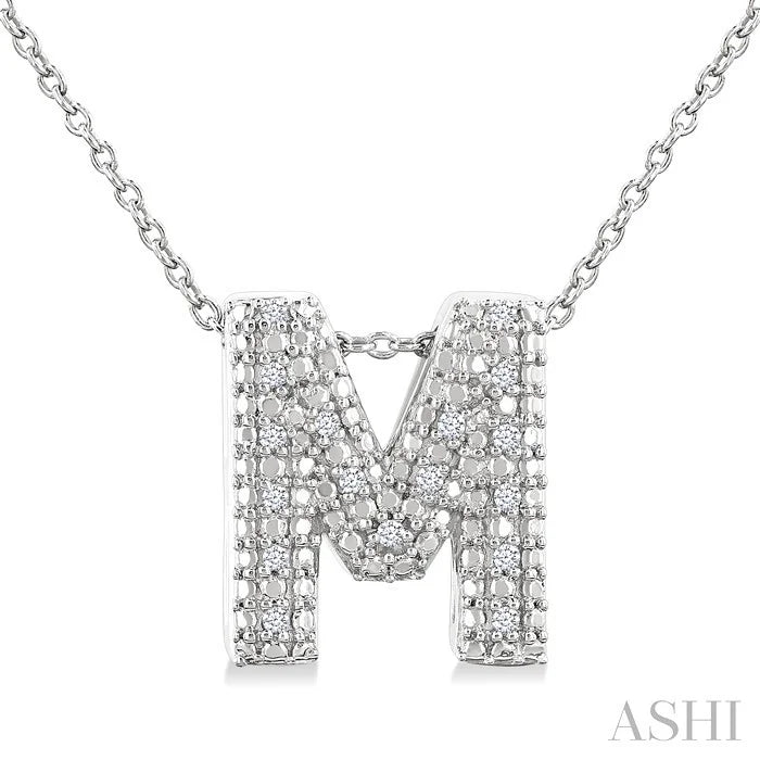 Silver Bubble 'M' Initial Diamond Pendant