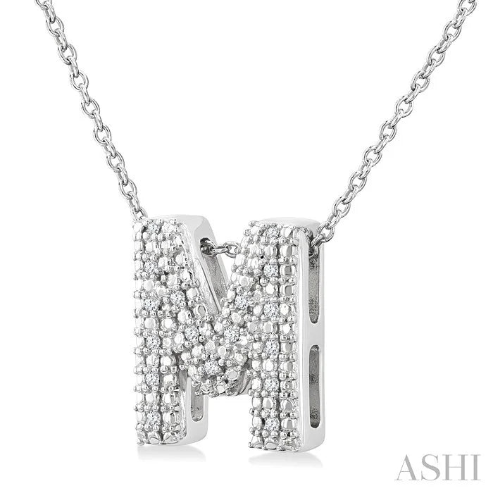 Silver Bubble 'M' Initial Diamond Pendant
