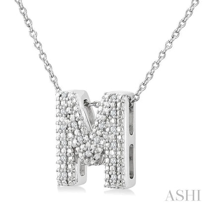 Silver Bubble 'M' Initial Diamond Pendant
