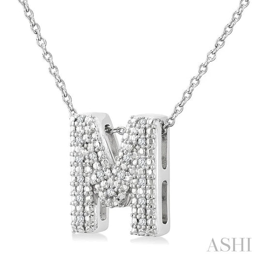 Silver Bubble 'M' Initial Diamond Pendant