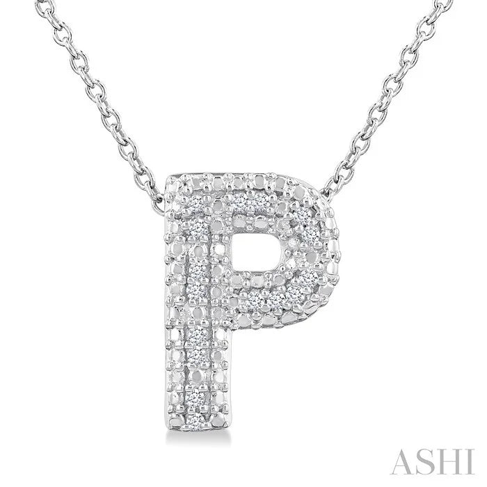 Silver Bubble 'P' Initial Diamond Pendant