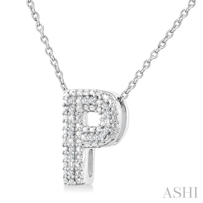 Silver Bubble 'P' Initial Diamond Pendant