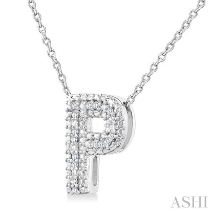 Silver Bubble 'P' Initial Diamond Pendant