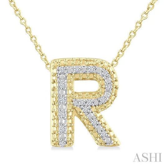 Gold Vermeil Bubble 'R' Initial Diamond Pendant