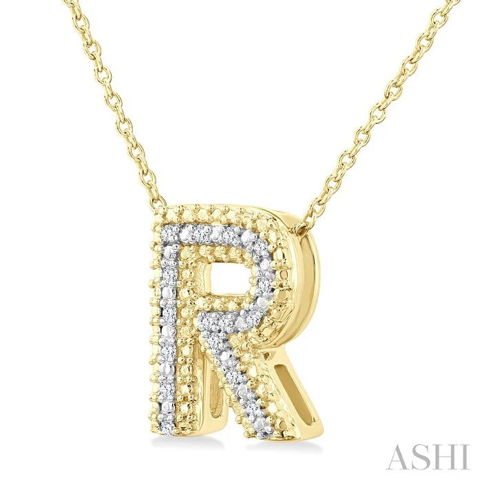 Gold Vermeil Bubble 'R' Initial Diamond Pendant