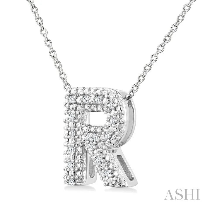 Silver Bubble 'R' Initial Diamond Pendant