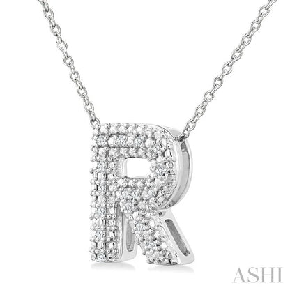 Silver Bubble 'R' Initial Diamond Pendant