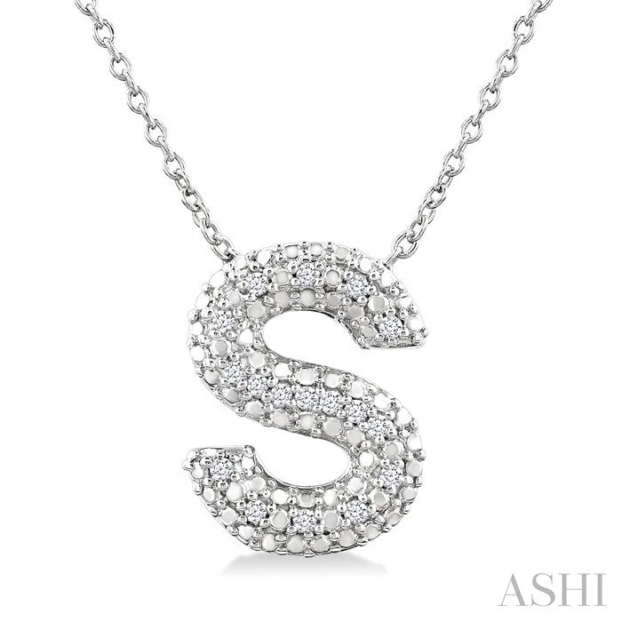 Silver Bubble 'S' Initial Diamond Pendant
