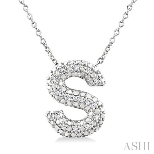 Silver Bubble 'S' Initial Diamond Pendant