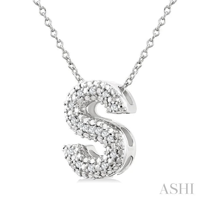 Silver Bubble 'S' Initial Diamond Pendant
