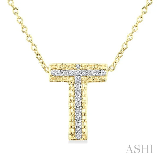 Gold Vermeil Bubble 'T' Initial Diamond Pendant
