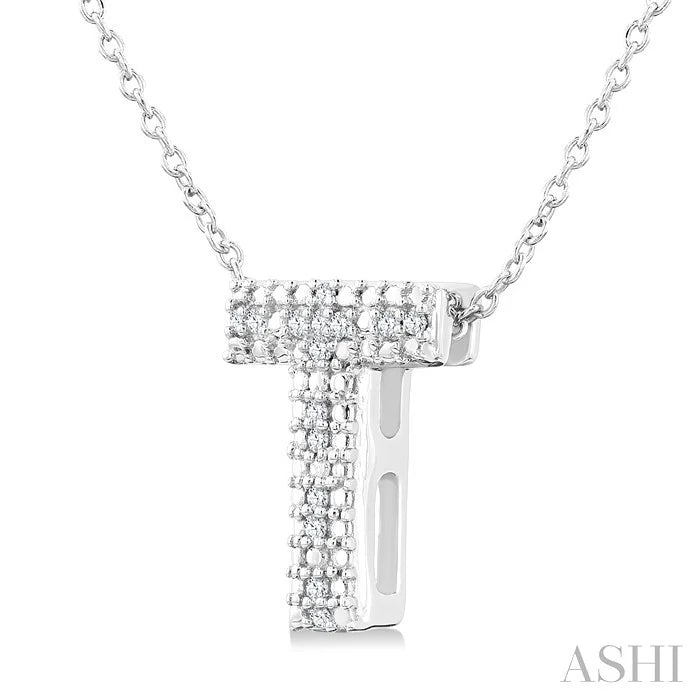 Silver Bubble 'T' Initial Diamond Pendant