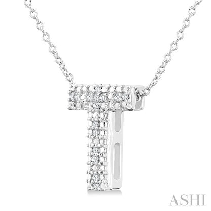 Silver Bubble 'T' Initial Diamond Pendant