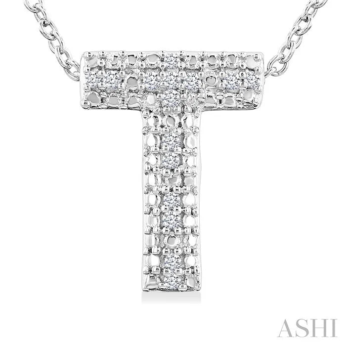 Silver Bubble 'T' Initial Diamond Pendant