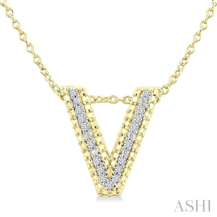 Gold Vermeil Bubble 'V' Initial Diamond Pendant