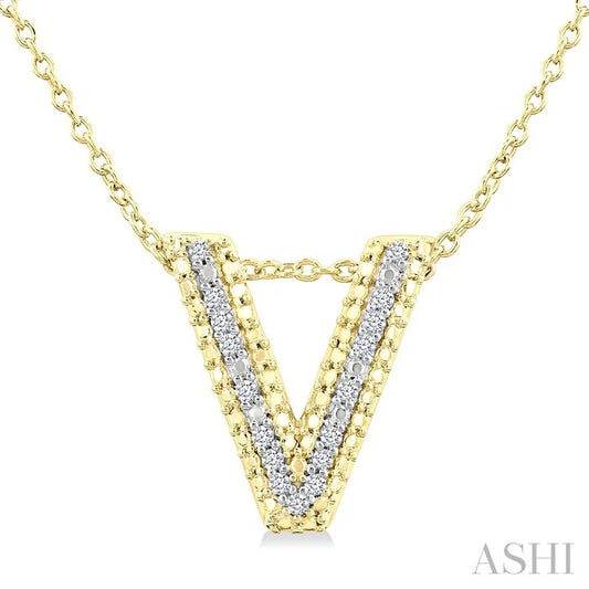 Gold Vermeil Bubble 'V' Initial Diamond Pendant