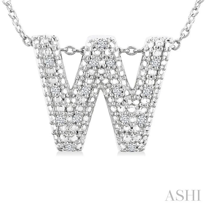 Silver Bubble 'W' Initial Diamond Pendant