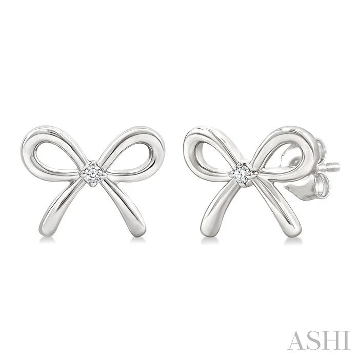 Silver Bow Diamond Fashion Earrings