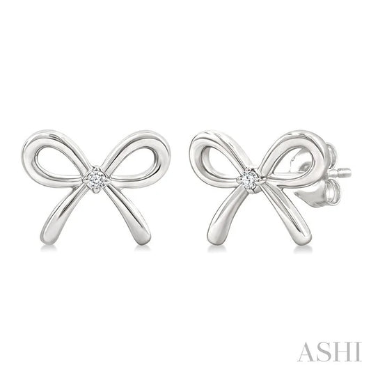 Silver Bow Diamond Fashion Earrings