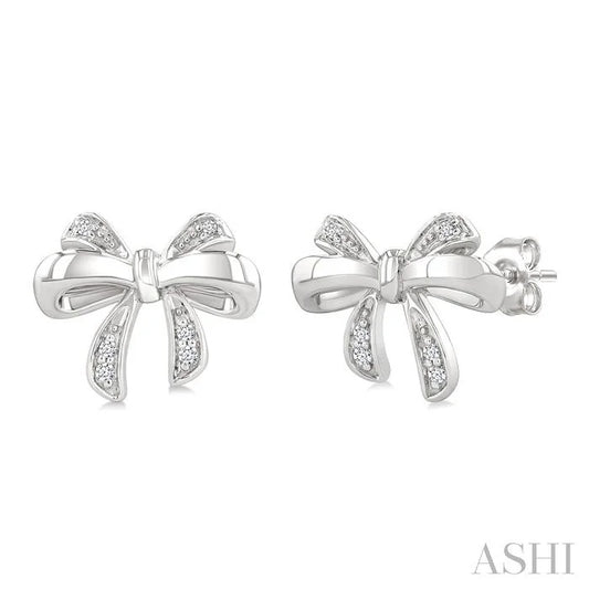 Silver Bow Diamond Fashion Earrings