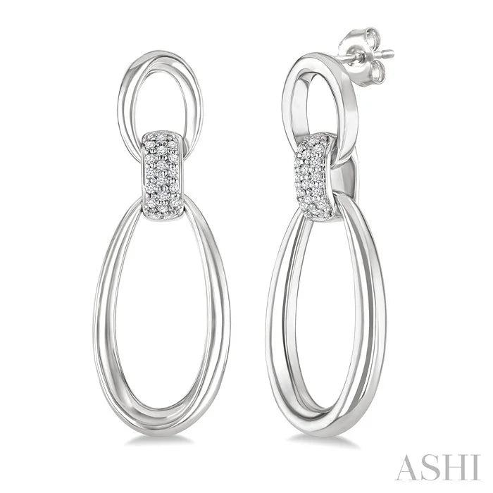 Silver Bold Oval Shape Link Diamond Earrings