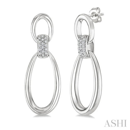 Silver Bold Oval Shape Link Diamond Earrings