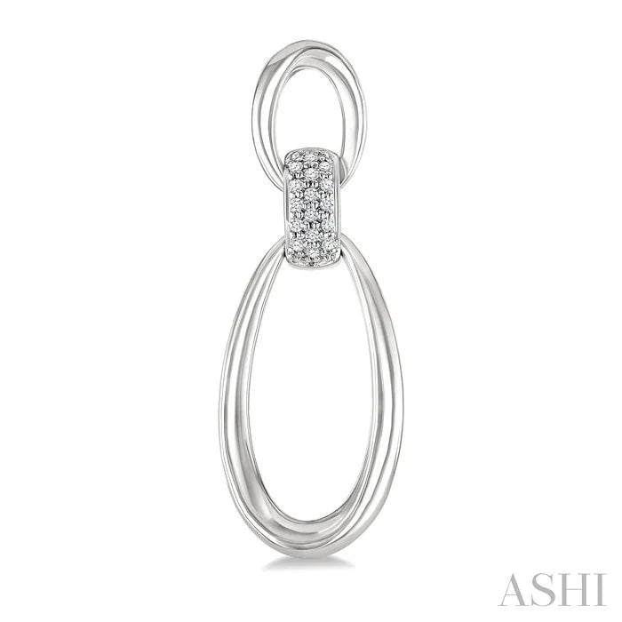 Silver Bold Oval Shape Link Diamond Earrings