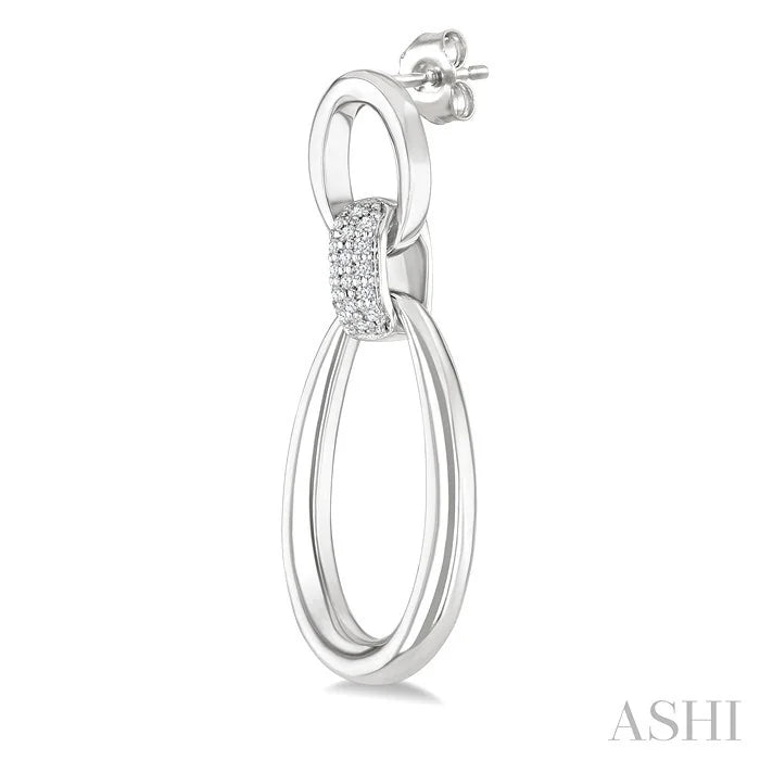 Silver Bold Oval Shape Link Diamond Earrings