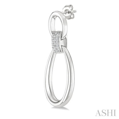 Silver Bold Oval Shape Link Diamond Earrings