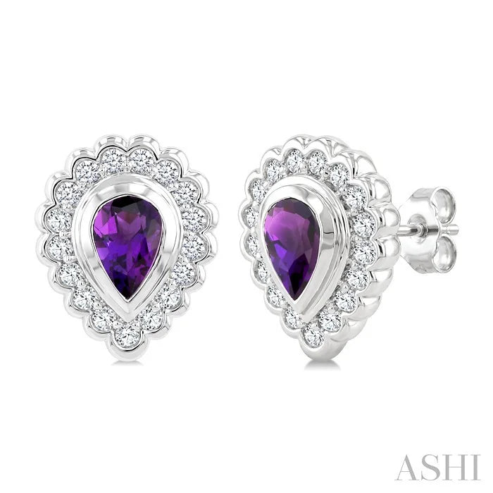 Silver Bold Pear Shape Gemstone Earrings