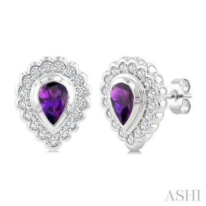 Silver Bold Pear Shape Gemstone Earrings