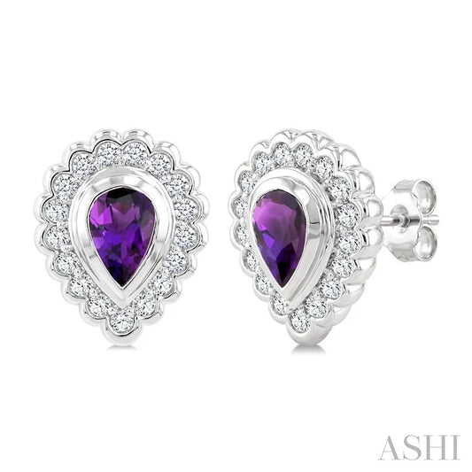Silver Bold Pear Shape Gemstone Earrings