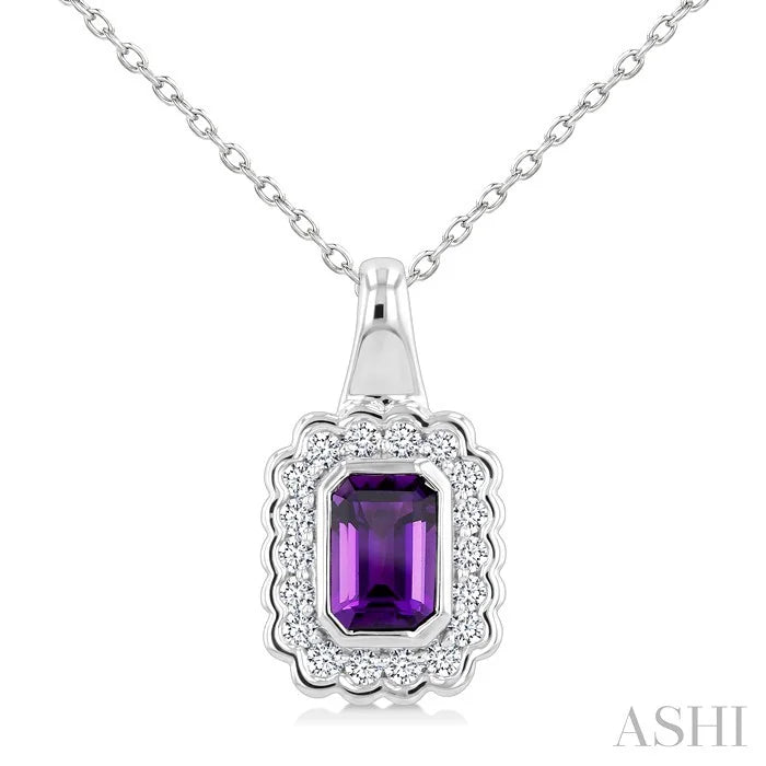 Silver Bold Emerald Shape Gemstone Pendant