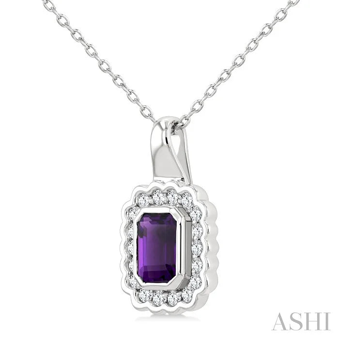 Silver Bold Emerald Shape Gemstone Pendant