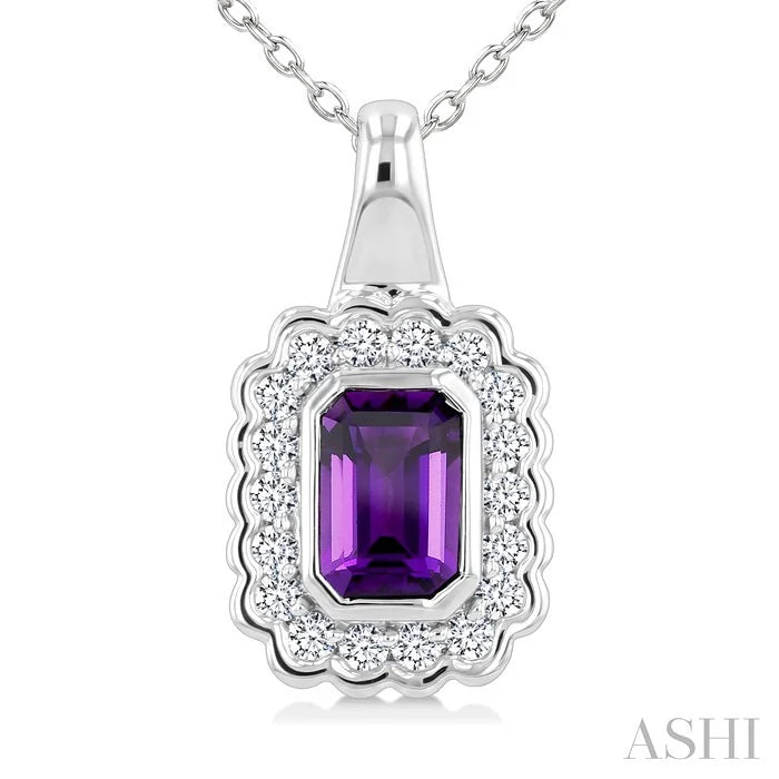 Silver Bold Emerald Shape Gemstone Pendant