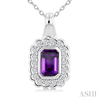 Silver Bold Emerald Shape Gemstone Pendant