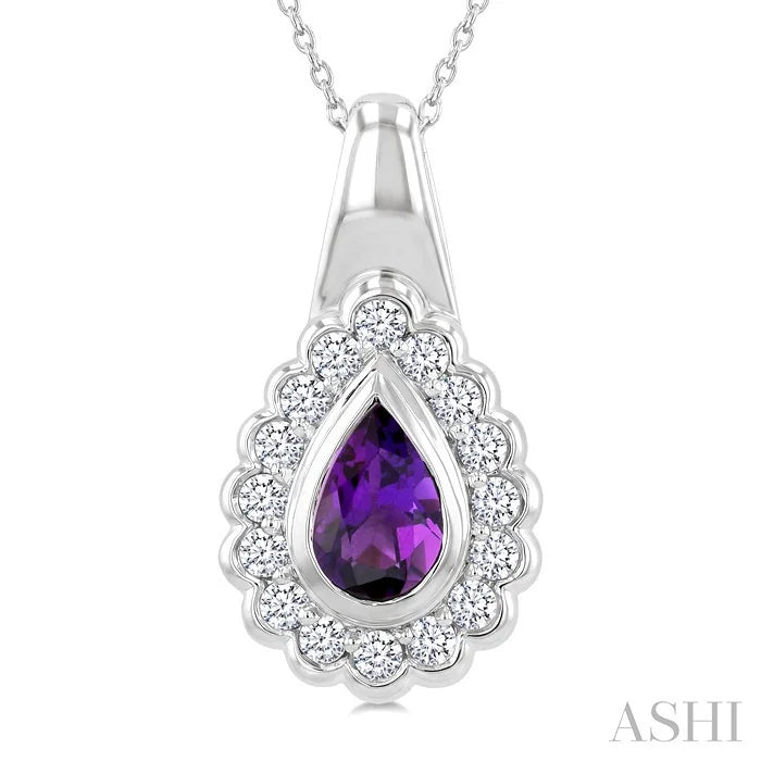 Silver Bold Pear Shape Gemstone Pendant