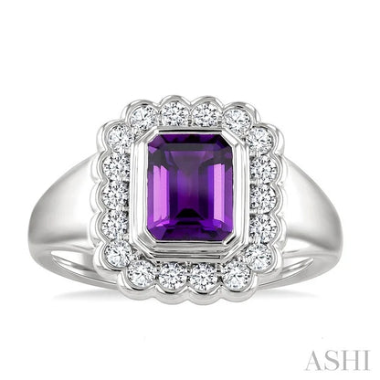 Silver Bold Emerald Shape Gemstone Ring