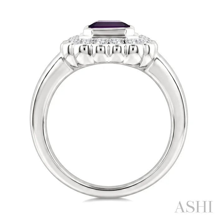 Silver Bold Emerald Shape Gemstone Ring