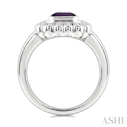 Silver Bold Emerald Shape Gemstone Ring