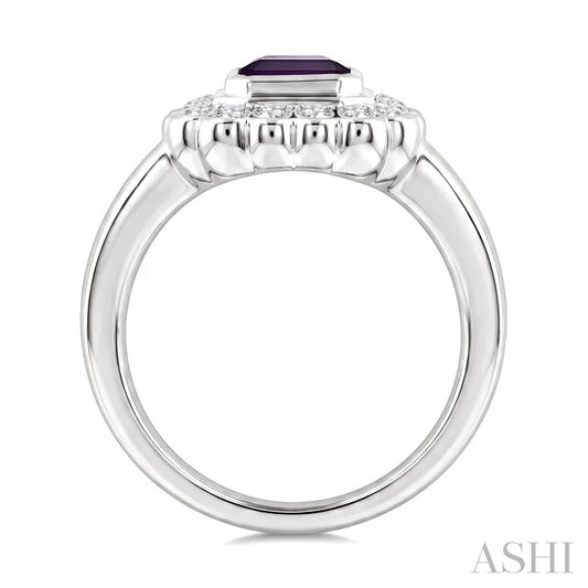 Silver Bold Emerald Shape Gemstone Ring
