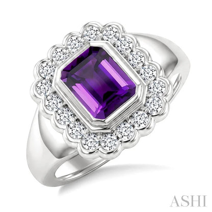Silver Bold Emerald Shape Gemstone Ring