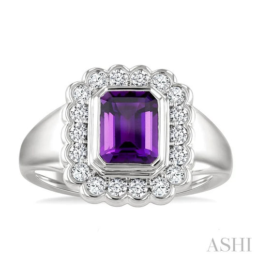 Silver Bold Emerald Shape Gemstone Ring