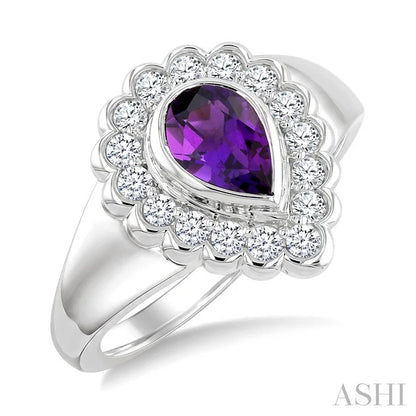 Silver Bold Pear Shape Gemstone Ring